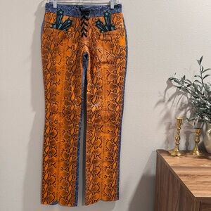Free People x Dancassab XS Snakeskin Print Carmina Leather Pants Festival NWT